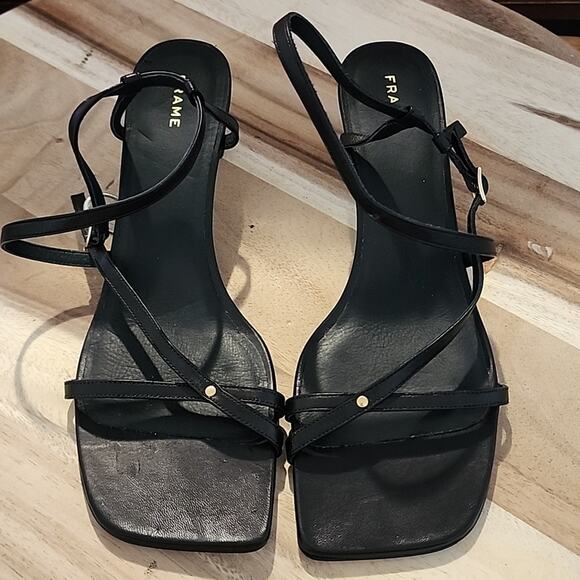 FRAME LE BRAXTON SANDAL SQUARE TOE ANKLE STRAP HEEL BLACK NOIR SIZE 40 - Picture 6 of 16